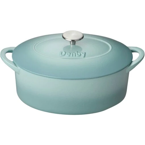 Denby Pavilion Gietijzeren Pot Ovaal Ø28 Cm, Lichtblauw -Keukenbenodigdheden denby cast iron 28cm oval casserole 5