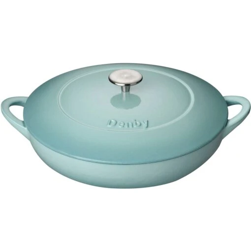 Denby Pavilion Gietijzeren Pot Oppervlakkig Ø30 Cm, Lichtblauw -Keukenbenodigdheden denby cast iron 30cm shallow casserole 2