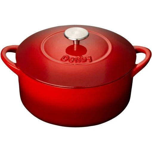 Denby Pomegranate Gietijzeren Pot Rond Ø24 Cm, Rood -Keukenbenodigdheden denby cast iron round casserole 24 cm 10