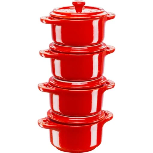 Staub Pottenset Mini Ø10 Pak Van 4, Cherry Red -Keukenbenodigdheden staub mini cocotte gryt set 4st ivory white 10cm 8