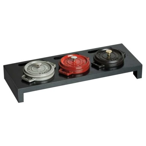 Staub Stand For 3 Round Mini Cocottes, Black Wood -Keukenbenodigdheden staub stand for 3 round mini cocottes black wood 0