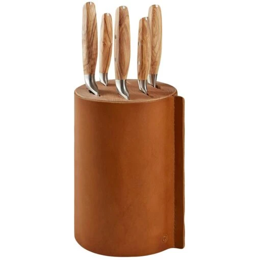 Wüsthof Amici Messenblok Met Vijf Messen -Keukenbenodigdheden wusthof amici knife block with 5 knives olive wood leather 0